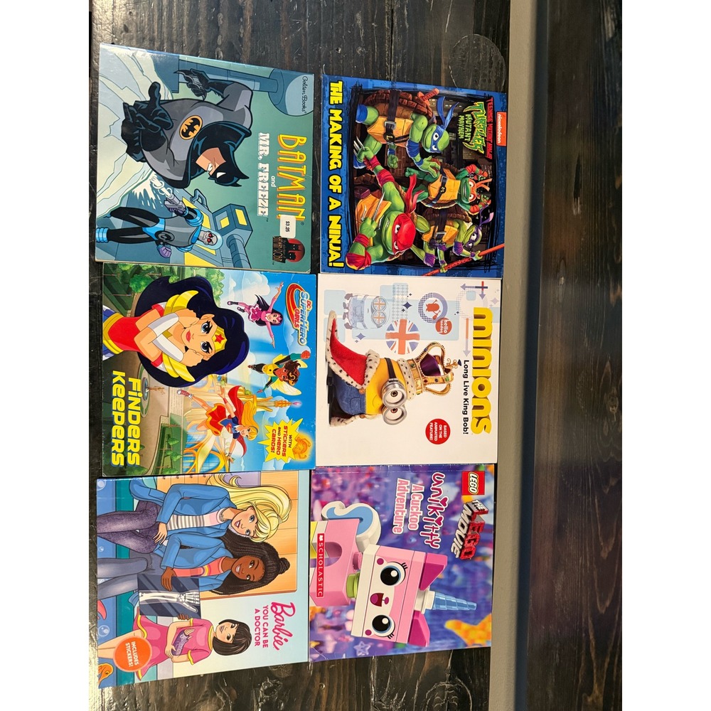 Lot of 6 Kids Books Batman TMNT Barbie Minions LEGO Unikitty DC Super Hero Girls